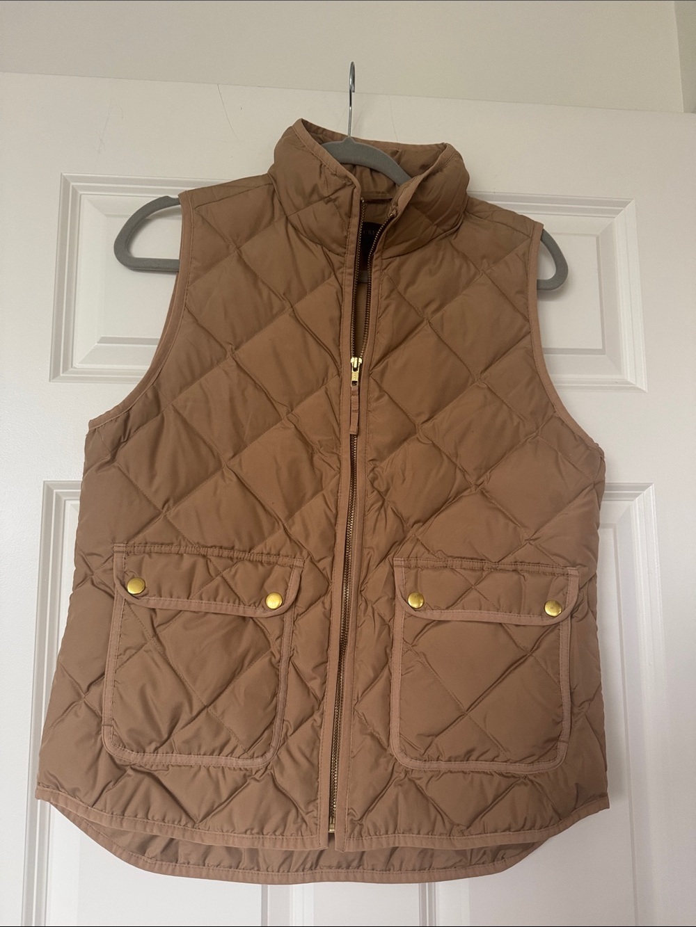 J. Crew Quilted Tan Puffer Vest with Snap Pockets
